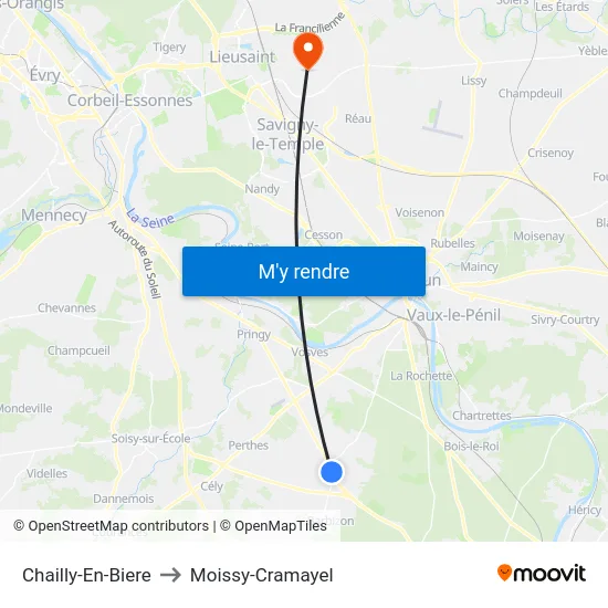 Chailly-En-Biere to Moissy-Cramayel map