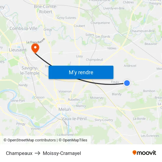 Champeaux to Moissy-Cramayel map
