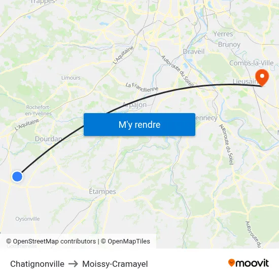 Chatignonville to Moissy-Cramayel map