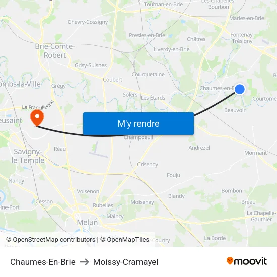 Chaumes-En-Brie to Moissy-Cramayel map