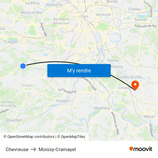 Chevreuse to Moissy-Cramayel map