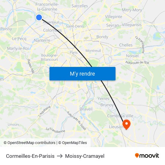 Cormeilles-En-Parisis to Moissy-Cramayel map