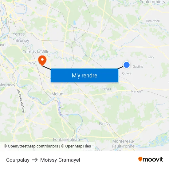 Courpalay to Moissy-Cramayel map