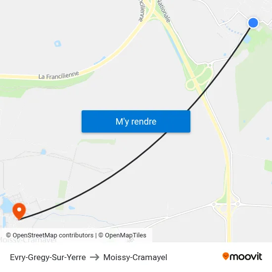 Evry-Gregy-Sur-Yerre to Moissy-Cramayel map