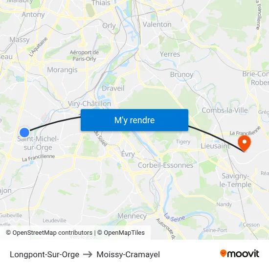 Longpont-Sur-Orge to Moissy-Cramayel map