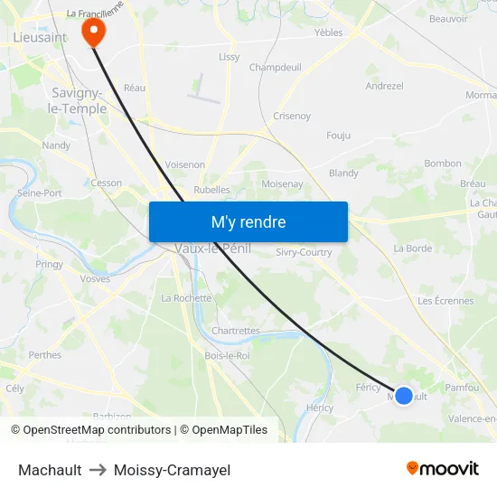 Machault to Moissy-Cramayel map