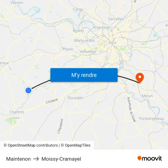 Maintenon to Moissy-Cramayel map