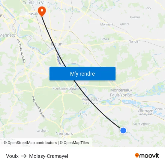 Voulx to Moissy-Cramayel map