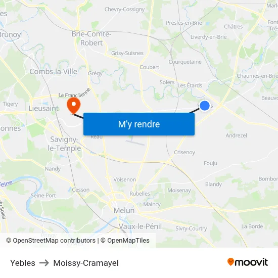 Yebles to Moissy-Cramayel map