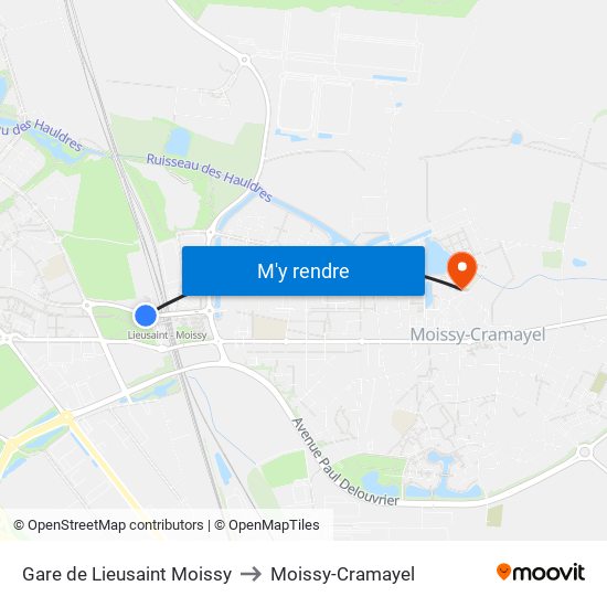 Gare de Lieusaint Moissy to Moissy-Cramayel map