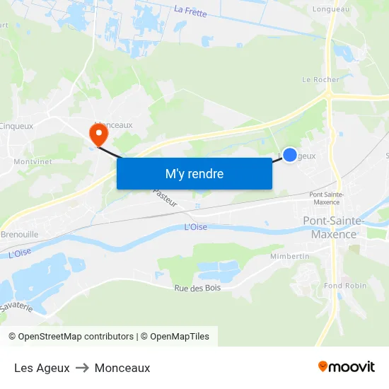 Les Ageux to Monceaux map