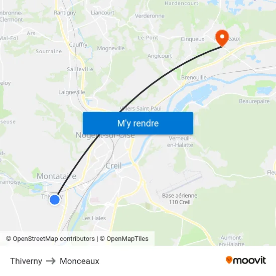 Thiverny to Monceaux map