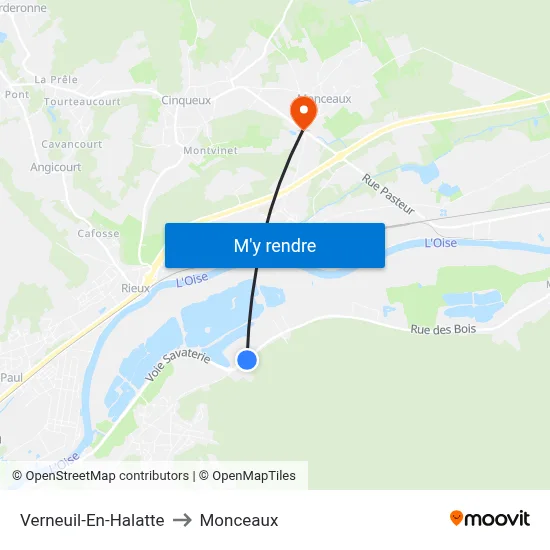 Verneuil-En-Halatte to Monceaux map