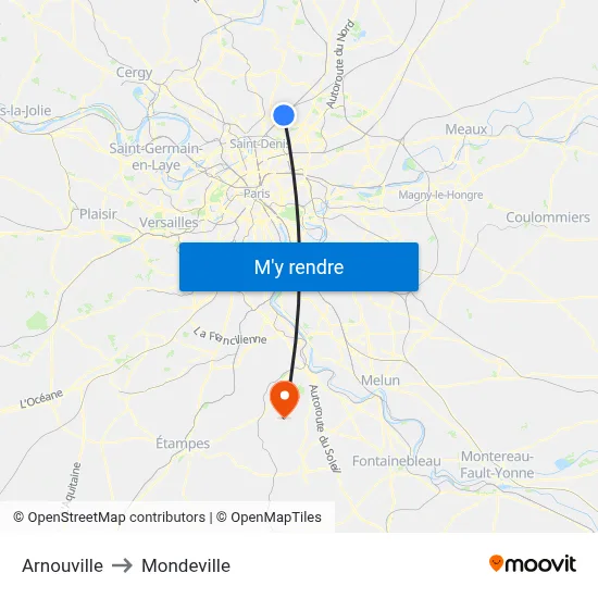 Arnouville to Mondeville map