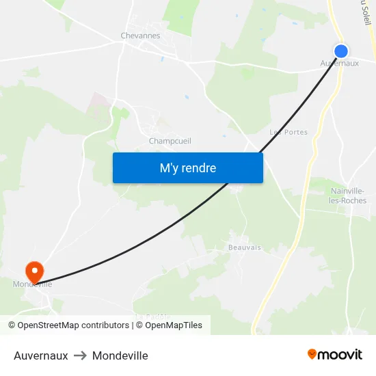 Auvernaux to Mondeville map