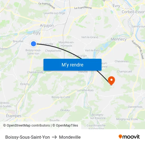 Boissy-Sous-Saint-Yon to Mondeville map