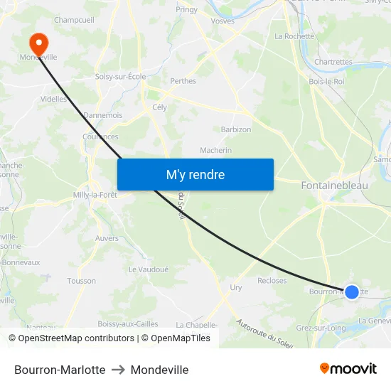 Bourron-Marlotte to Mondeville map