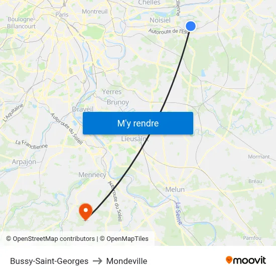 Bussy-Saint-Georges to Mondeville map