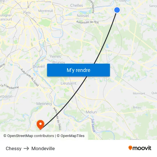 Chessy to Mondeville map