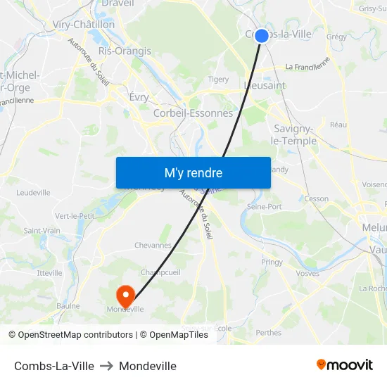 Combs-La-Ville to Mondeville map