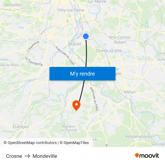 Crosne to Mondeville map
