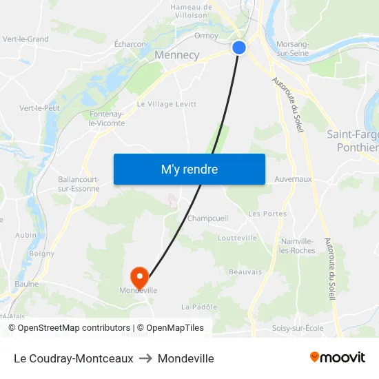 Le Coudray-Montceaux to Mondeville map