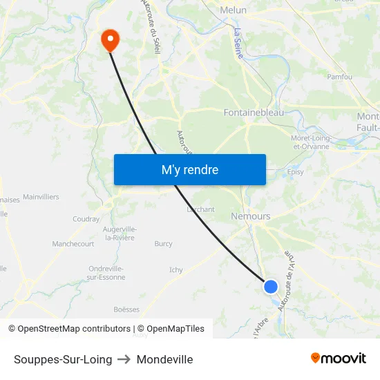 Souppes-Sur-Loing to Mondeville map