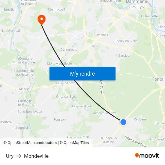 Ury to Mondeville map