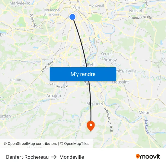 Denfert-Rochereau to Mondeville map
