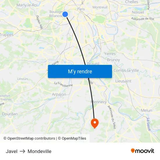 Javel to Mondeville map