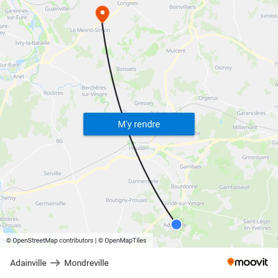 Adainville to Mondreville map