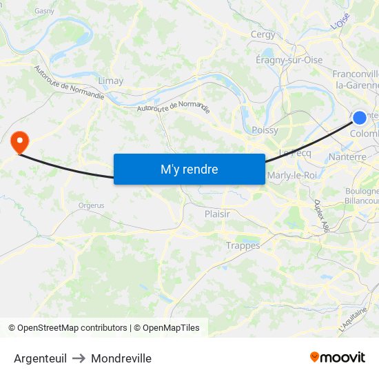 Argenteuil to Mondreville map