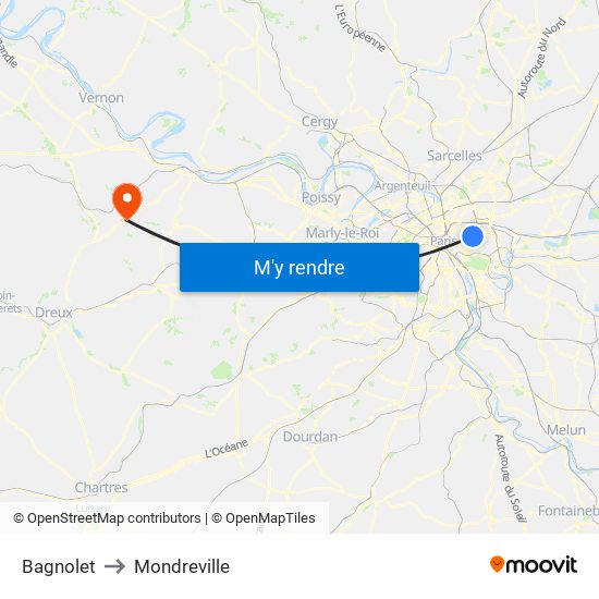 Bagnolet to Mondreville map