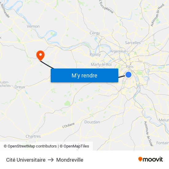 Cité Universitaire to Mondreville map