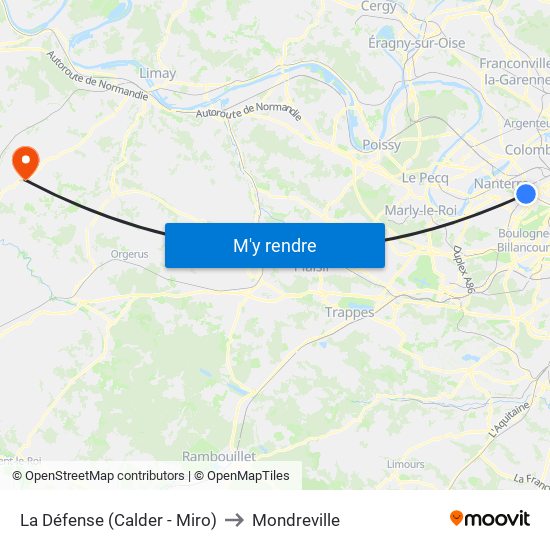 La Défense (Calder - Miro) to Mondreville map