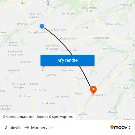 Allainville to Monnerville map