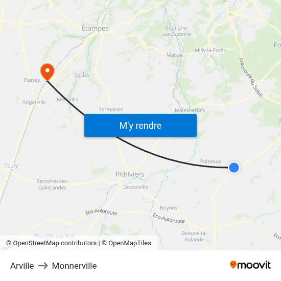Arville to Monnerville map