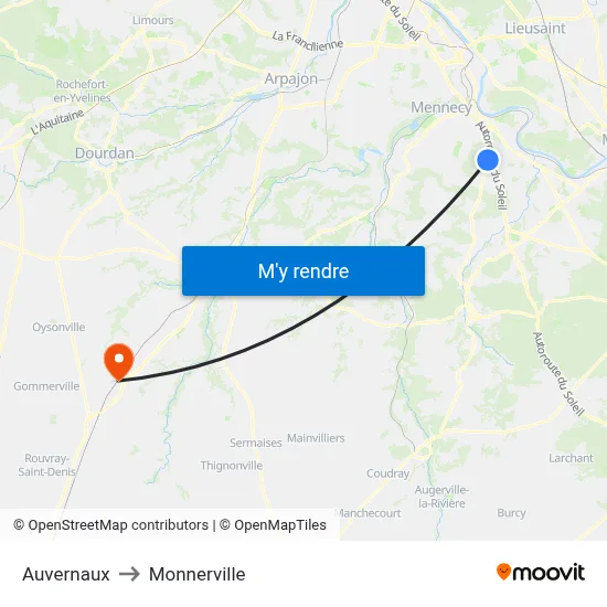 Auvernaux to Monnerville map