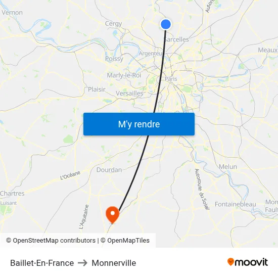Baillet-En-France to Monnerville map