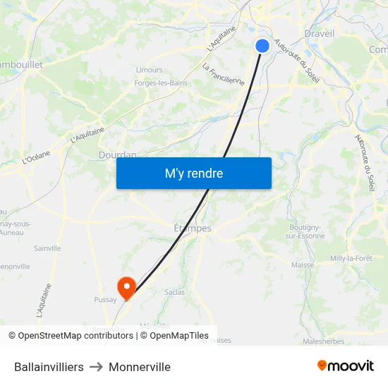 Ballainvilliers to Monnerville map