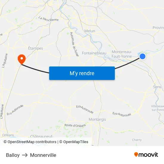 Balloy to Monnerville map