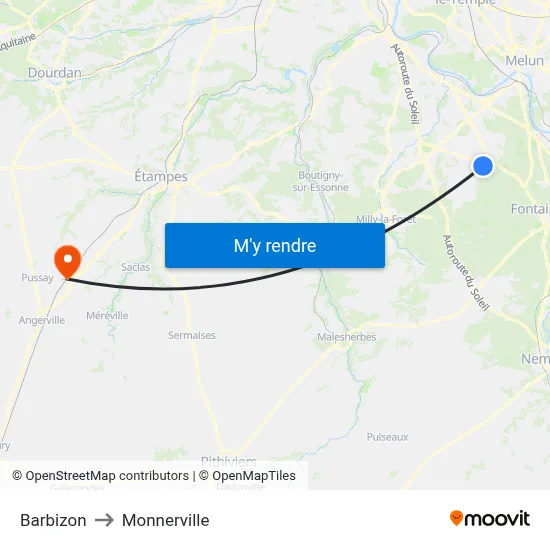 Barbizon to Monnerville map