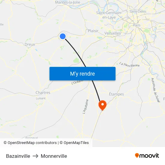 Bazainville to Monnerville map