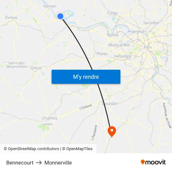 Bennecourt to Monnerville map