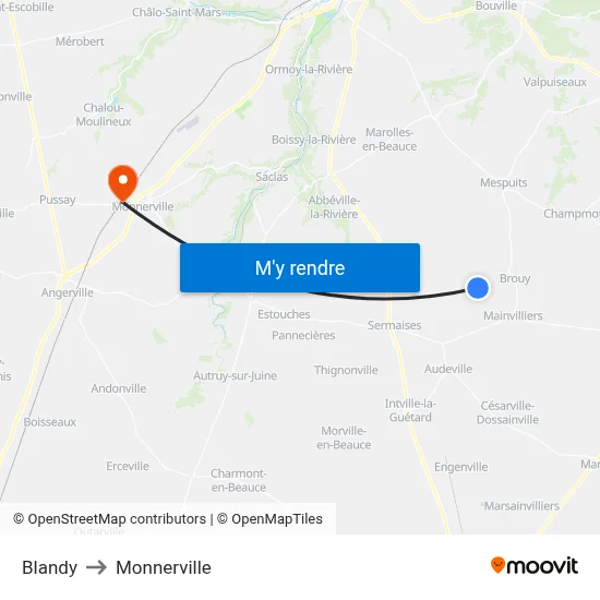 Blandy to Monnerville map