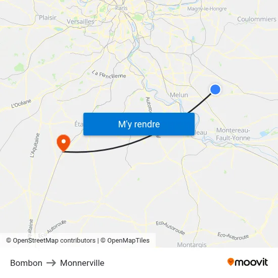 Bombon to Monnerville map