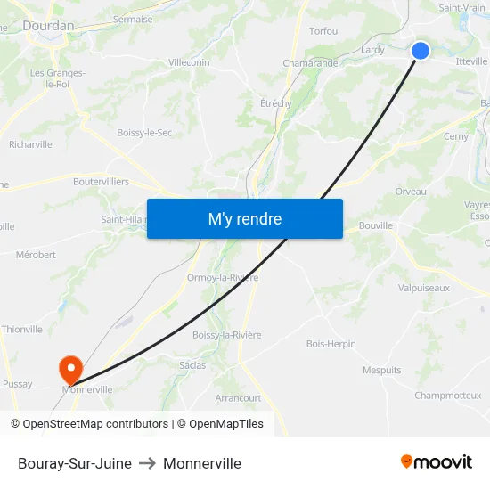 Bouray-Sur-Juine to Monnerville map