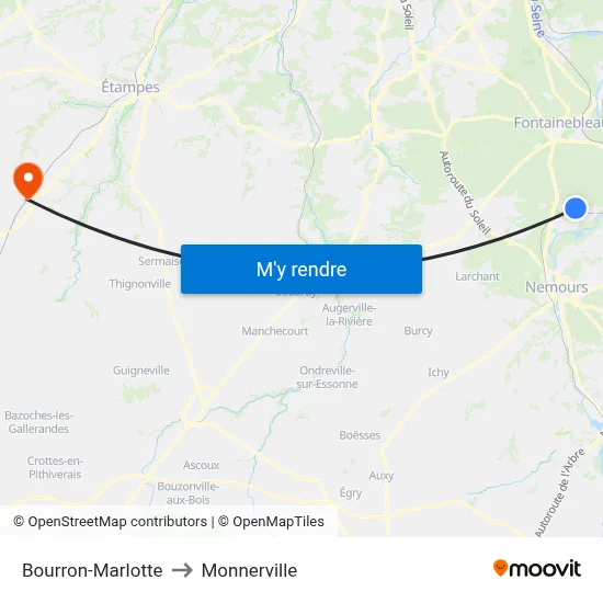 Bourron-Marlotte to Monnerville map