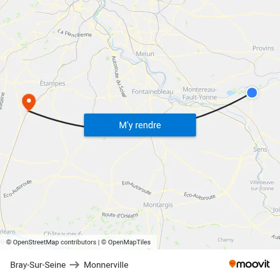 Bray-Sur-Seine to Monnerville map