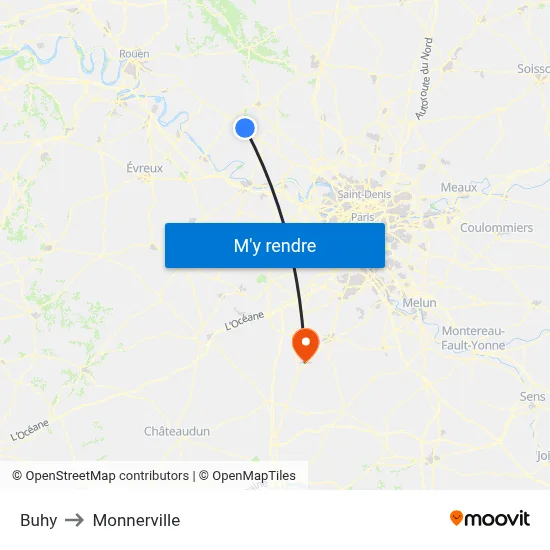 Buhy to Monnerville map